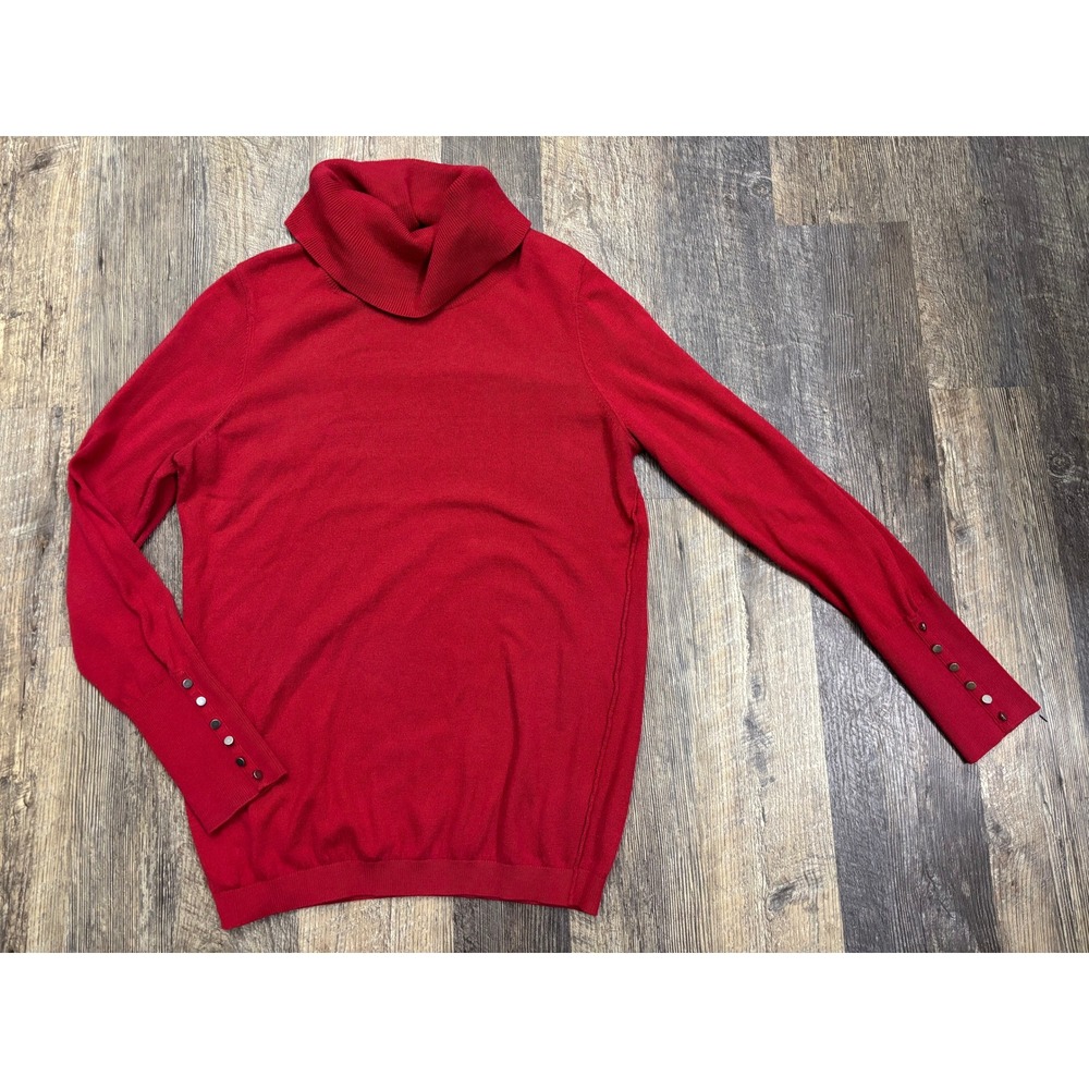 Ann Taylor LOFT Red Turtleneck Sweater Long Sleeve Button Cuff Large
